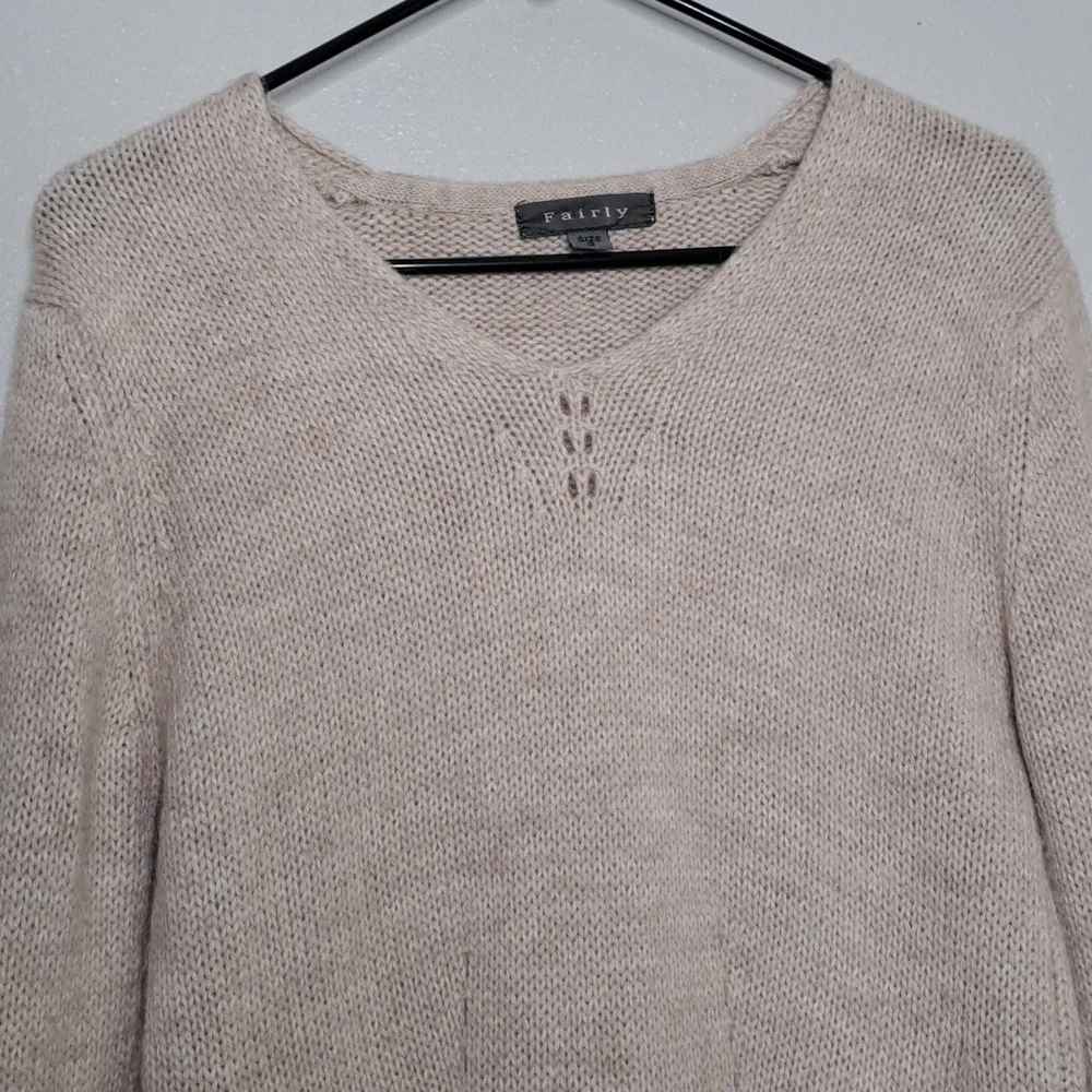 Fairly Women's Merino Wool Alpaca Blend Sweater Long Slv Cream Size 2